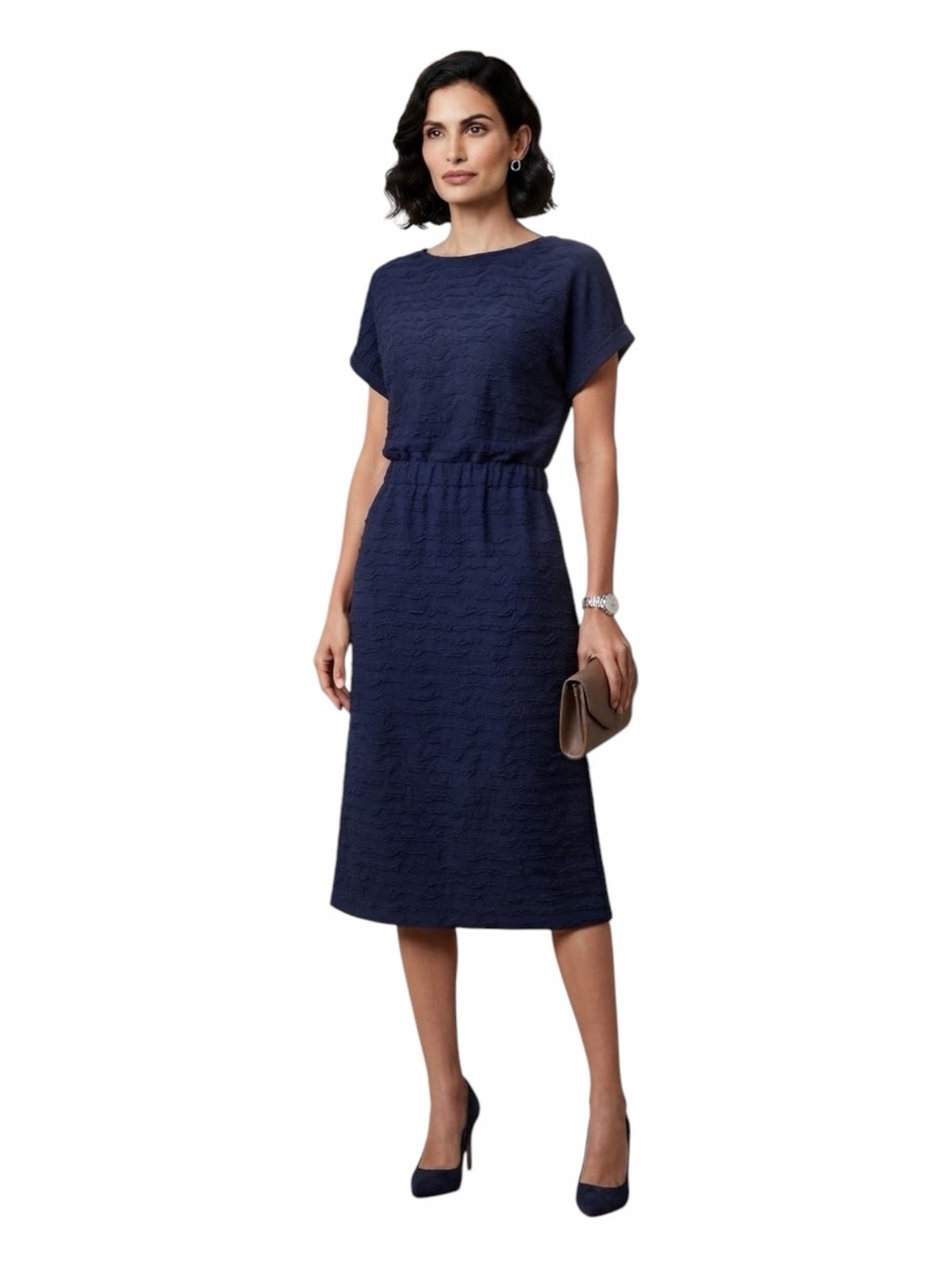 Anthropologie Louella Textured Dolman-Sleeved Midi Dress – Navy - Size Small